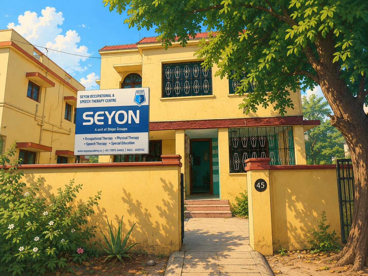 Reception and waiting area at the Seyon therapy centre in Coimbatore